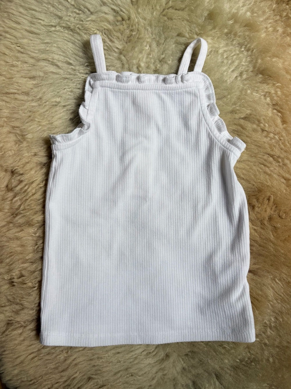Janie and Jack White Ribbed Square-Neck Tank with Ruffle Trim NWOT 6